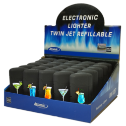 Briquet Atomic double jet flamme gomme noir Cocktails 25/500