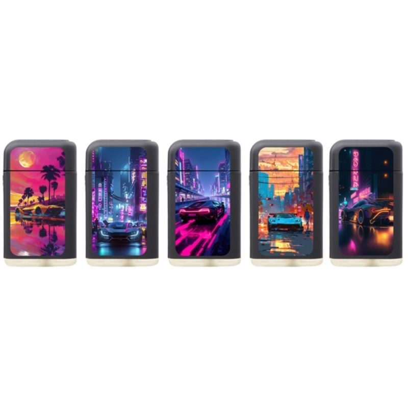 Briquet Atomic jet flamme gomme Scuba noir décors Voitures Cyb 25/500