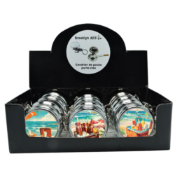 Cendrier de poche porte clés métal décors Plages rétros 12/240