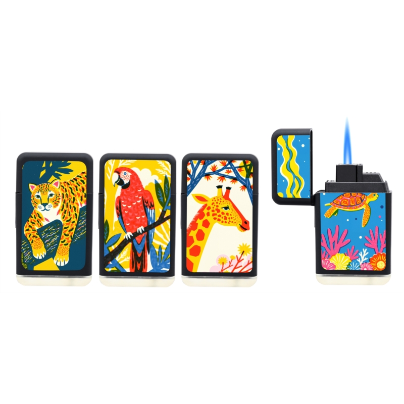 Briquet Atomic jet flamme new Scuba noir Dessins savane 20/400