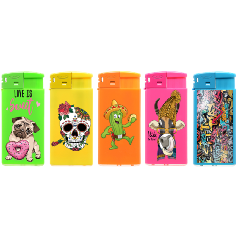 Briquet Atomic Large élect plastique néons Surprise  25/500