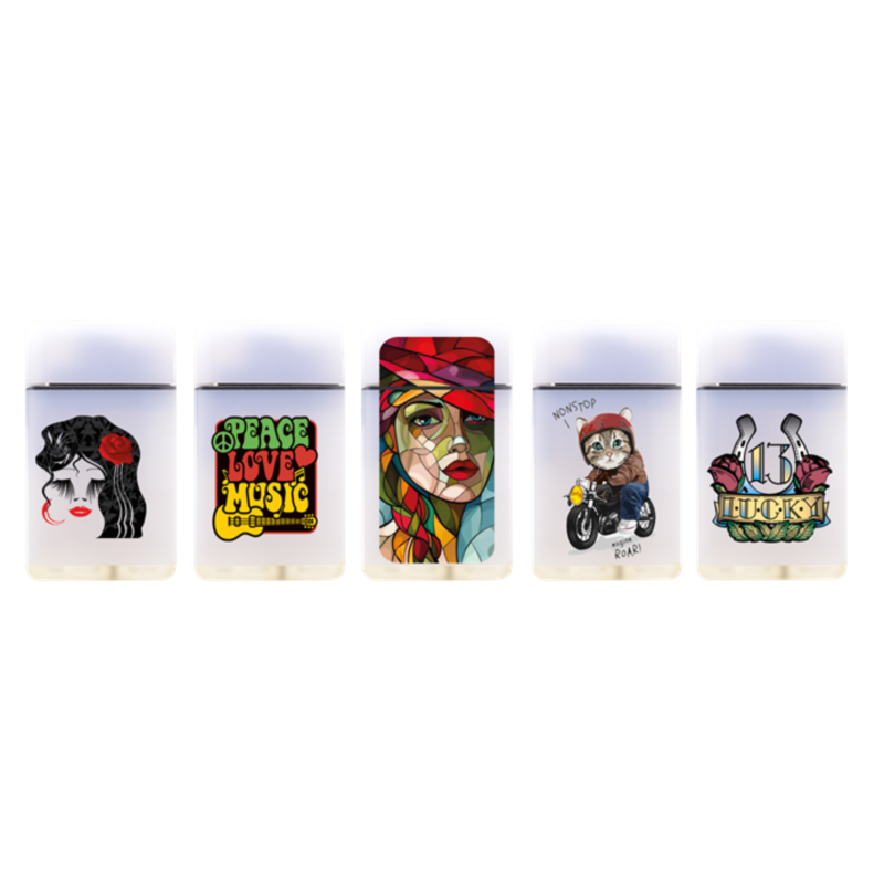 Briquet Atomic jet flamme gomme Scuba blanc décors Surprise /25