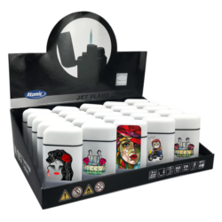 Briquet Atomic jet flamme gomme Scuba blanc décors Surprise /25