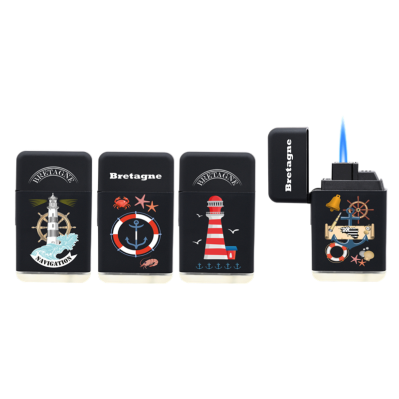 Briquet jetflamme gomme new Scuba noir décors Bretagne