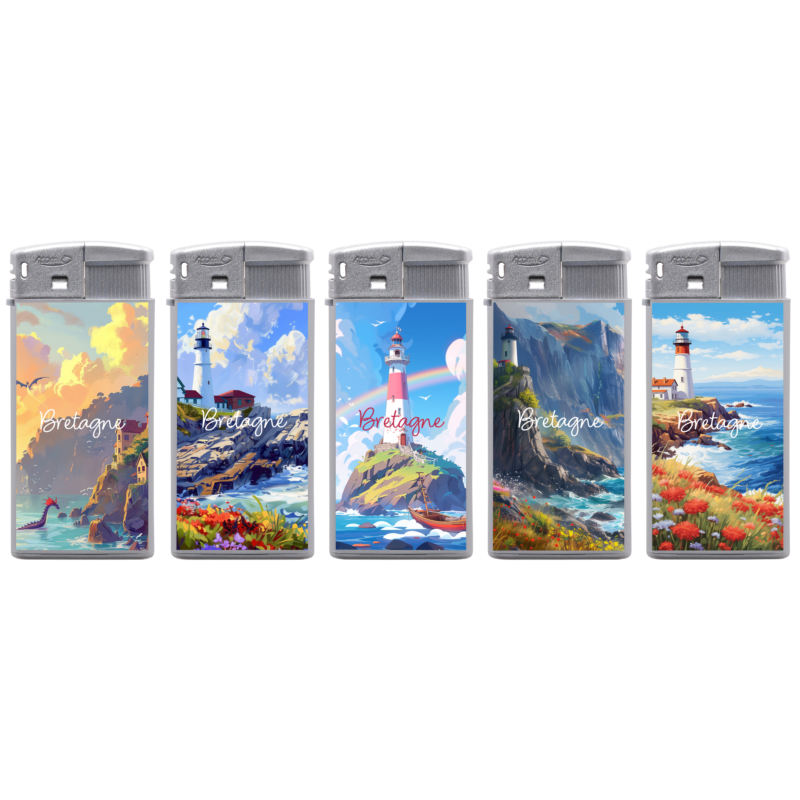 Briquet Atomic large plastique gris décors Bretagne 25/500