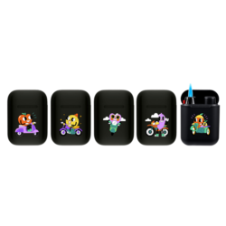 Briquet Atomic Jet Pod jet flamme noir rubber décors Motards rigolos