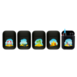 Briquet Atomic Jet Pod jet flamme noir rubber décors Plage