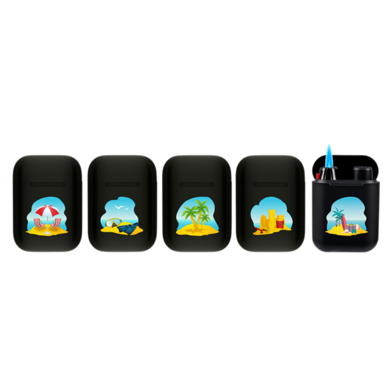 Briquet Atomic Jet Pod jet flamme noir rubber décors Plage