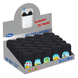 Briquet Atomic Jet Pod jet flamme noir rubber décors Plage