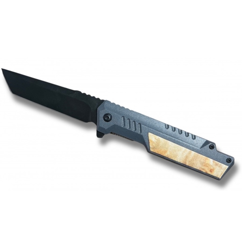 Couteau ouverture assistée noir & bois lame droite