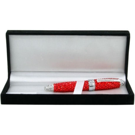 STYLO AVEC CRISTAUX SWAROVSKI ROUGE DANS BOITE CADEAU 50/100*