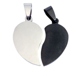 PENDENTIF DOUBLE COEUR ARGENTE/NOIR 26X14MM