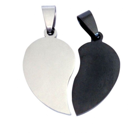 PENDENTIF DOUBLE COEUR ARGENTE/NOIR 26X14MM