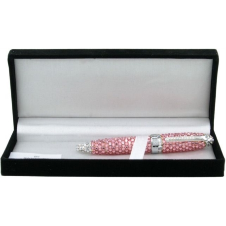 STYLO AVEC CRISTAUX SWAROVSKI ROSE DANS BOITE CADEAU 50/100*