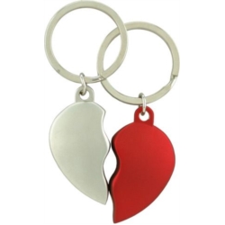 PORTE CLES COEURS BRISES ARGENT SATIN/ROUGE 12/240