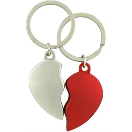 PORTE CLES COEURS BRISES ARGENT SATIN/ROUGE 12/240