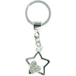 PORTE CLEFS METAL ETOILE AVEC COEUR STRASS 12/240*