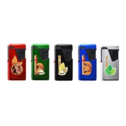 BRIQUET ATOMIC DOUBLE JET FLAMME 3D METALLISES DECORS CIGARES 25/500