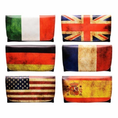 BLAGUE A TABAC XL FACON CUIR DECORS DRAPEAUX PAYS X 6 12/240