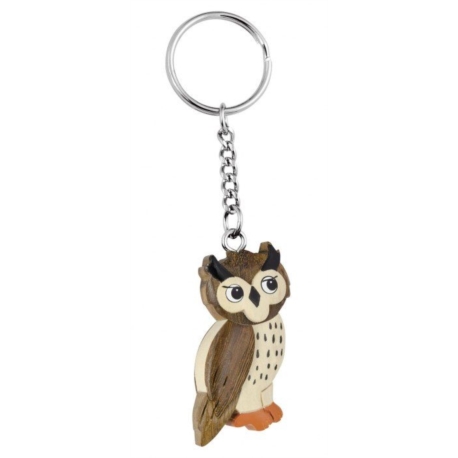 PORTE CLES MINI EN BOIS HIBOU 95X20X15 MM