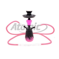 NARGUILE 30 CM 2 TUBES DECOR FLAMME ROSE/NOIR 1/24