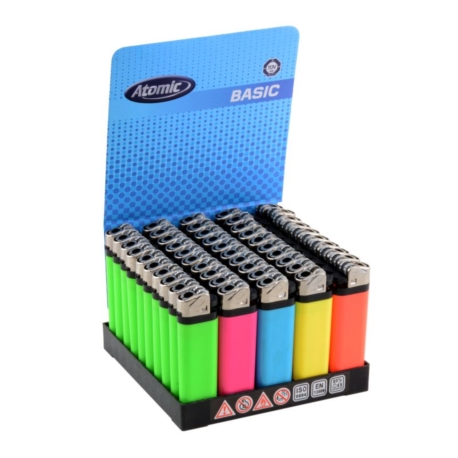 BRIQUET ATOMIC PIERRE JETABLE 5 COLORIS NEONS ASSORTIS 50/1000