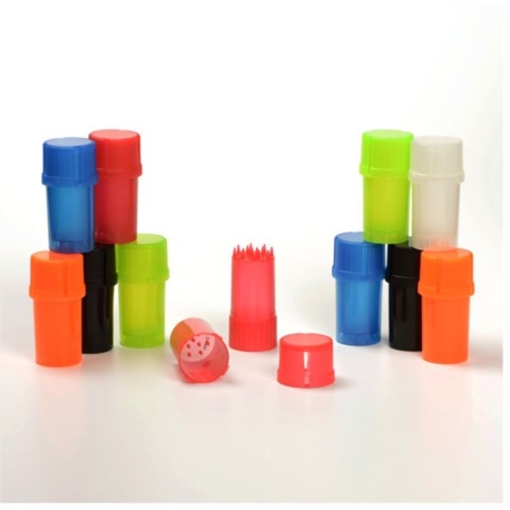 BROYEUR TABAC 3 PARTIES FORME TUBE PLASTIQUE 6 COLORIS 12/240*