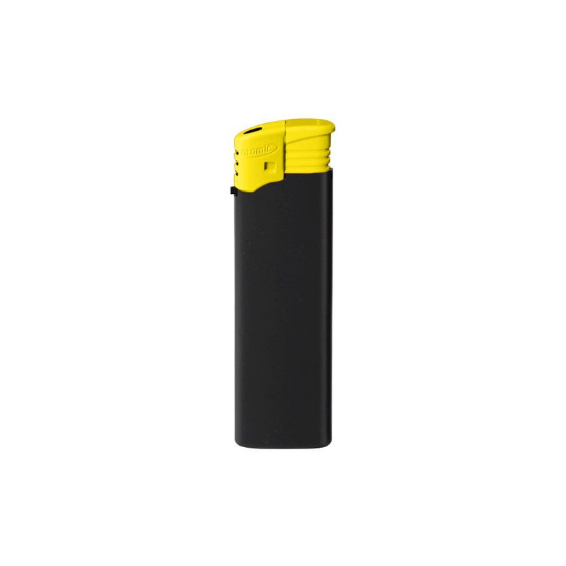 Briquet Atomic électronique rechargeable noir gomme top jaune 50/1000
