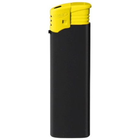 Briquet Atomic électronique rechargeable noir gomme top jaune 50/1000