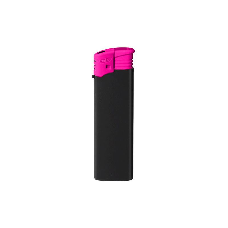 Briquet Atomic électronique rechargeable noir gomme top rose 50/1000