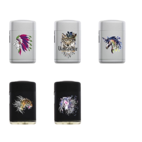 Briquet Atomic jetflamme décors Animals tattoo noir & argent 25/500