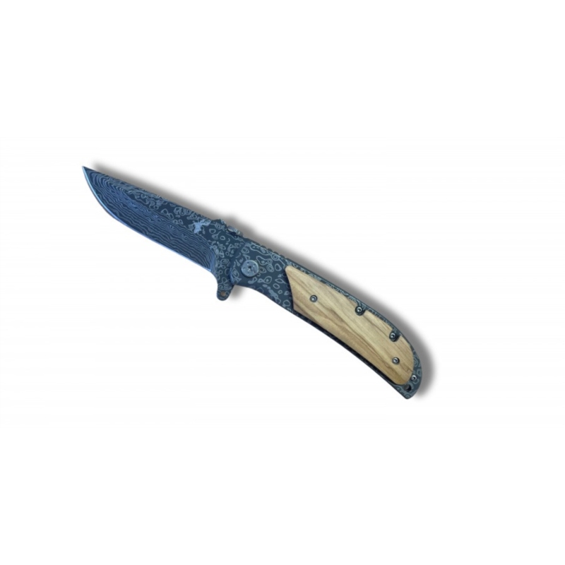 Couteau ouverture assistée manche bois lame 9 cm gravée