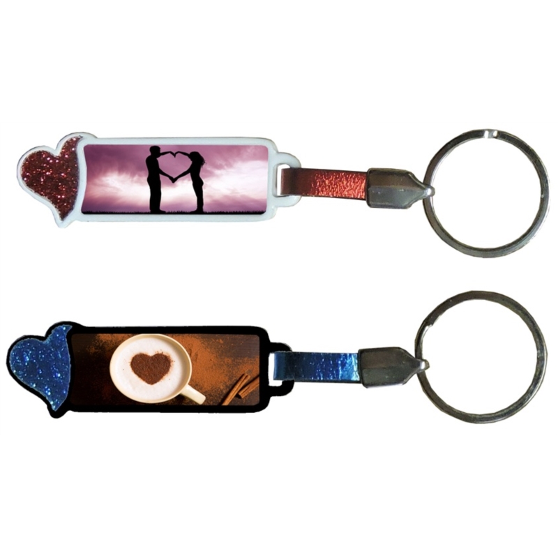 Porte clés coeur émaillé/paillettes doming décors Love
