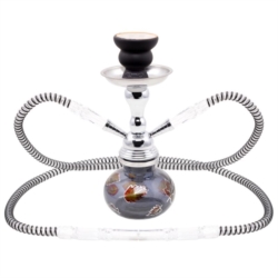 Narguilé 25 cm 2 tubes Noir décors Feuilles 1/24