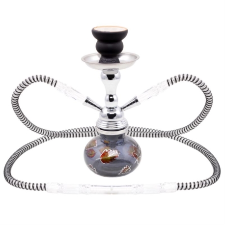 Narguilé 25 cm 2 tubes Noir décors Feuilles 1/24