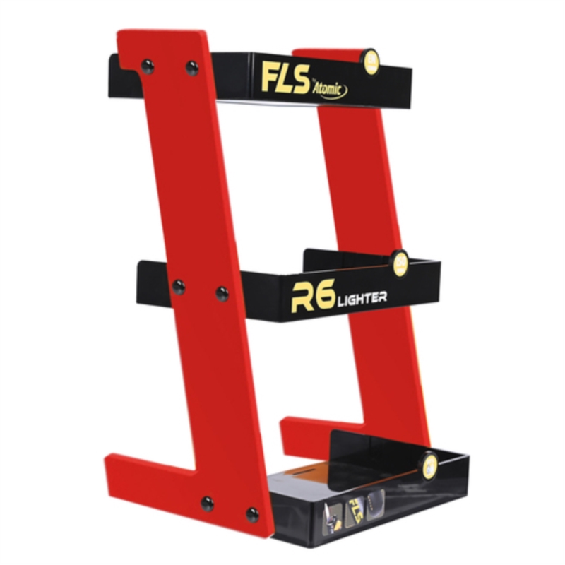 Présentoir 3 étages en plastique rouge pour briquets FLS 1/30