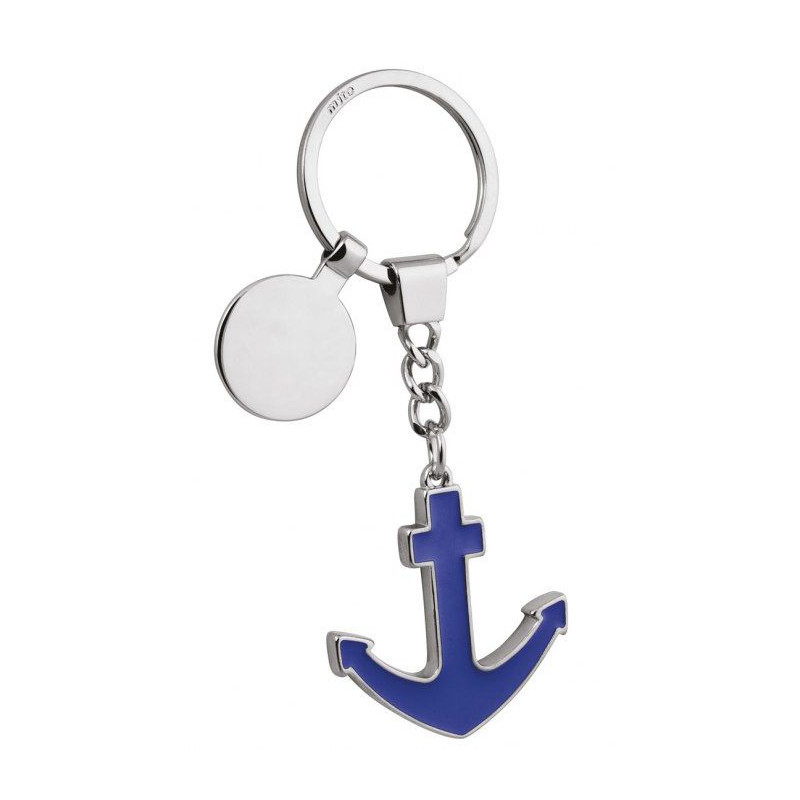 Porte clés métal chromé Ancre marine bleue 105x40x7 mm