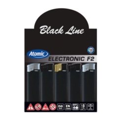 Briquet Atomic piézo F2 rubber Black line avec top assortis 50/1000