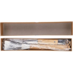 Set barbecue : spatule, fourchette et pince bois/acier boite ind. /24