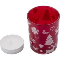 Bougie en verre décorée Noel rouge/blanc Ht 6.3 cm 1/60