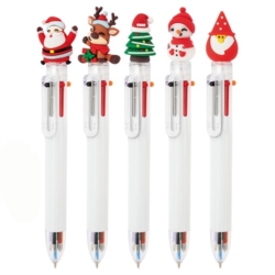 Set de 25 stylos à bille 6 coul. blanc avec insert de Noël 
