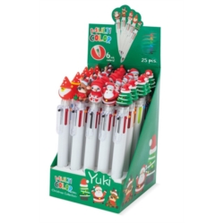 Set de 25 stylos à bille 6 coul. blanc avec insert de Noël 