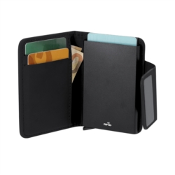 Porte cartes RFID en PU recyclé 10 cartes noir 10.6x7.7x2.6 cm