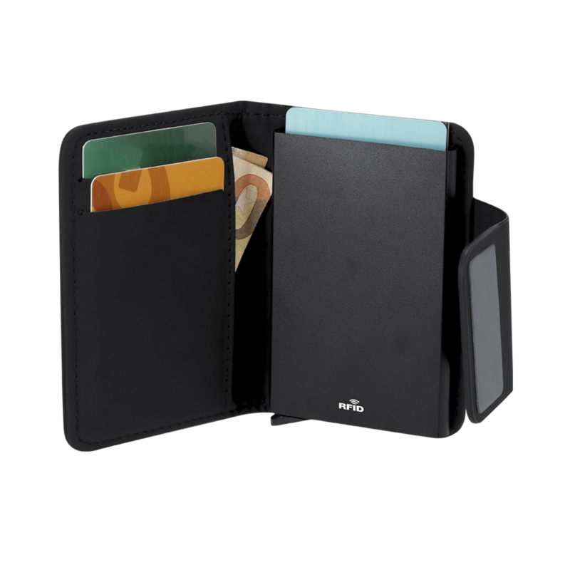 Porte cartes RFID en PU recyclé 10 cartes noir 10.6x7.7x2.6 cm