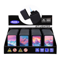 Briquet Atomic Gilijet jet flamme noir Montagne enneigée 20/400