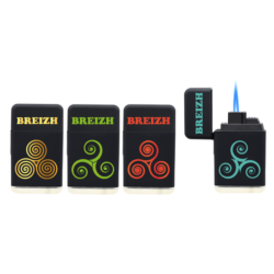 Briquet jetflamme Gilijet gomme noir décors Triskell Breizh