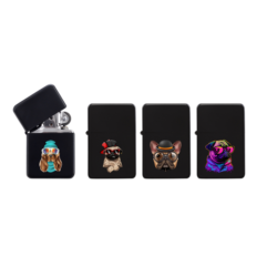 Briquet Atomic essence métal noir décors Animaux lunettes