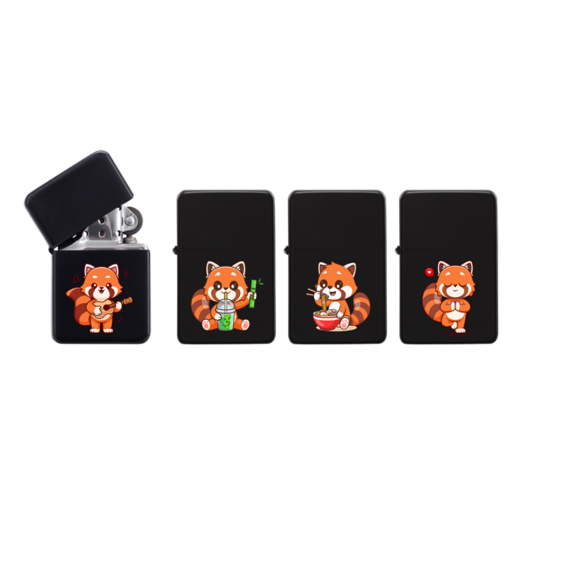 Briquet Atomic essence métal noir décors Pandas roux