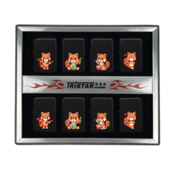 Briquet Atomic essence métal noir décors Pandas roux