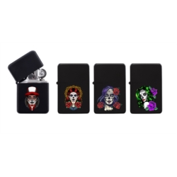 Briquet Atomic essence métal noir décors La Catrina